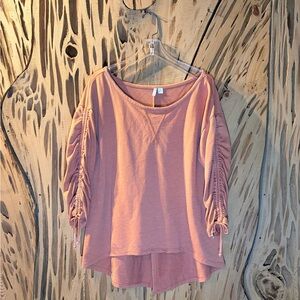 Cato oversized orange sweater top with ruched 3/4 sleeves. Size: M